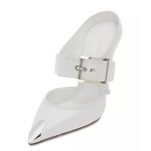 Alexander McQueen Punk Buckle Stiletto Mules - White, Size 8.5/38.5EU - New!